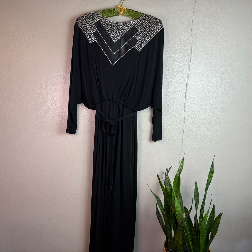 Victoria Royal LTD Vintage Rhinestone Dolman Black Evening Gown Sz 14